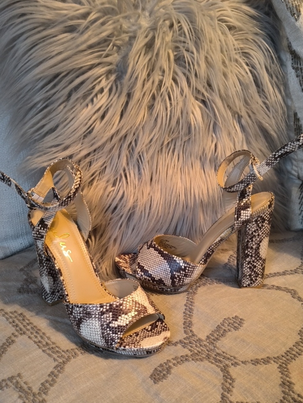 LULUS Women's Snake-Print Ankle Strap Platform Heels - Neutral